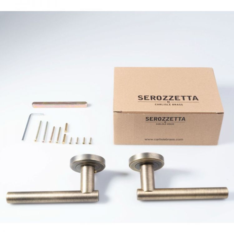 Serozzetta ZIN3121AB Philadelphia Antique Brass Bar Lever Door Handle on Round Rose